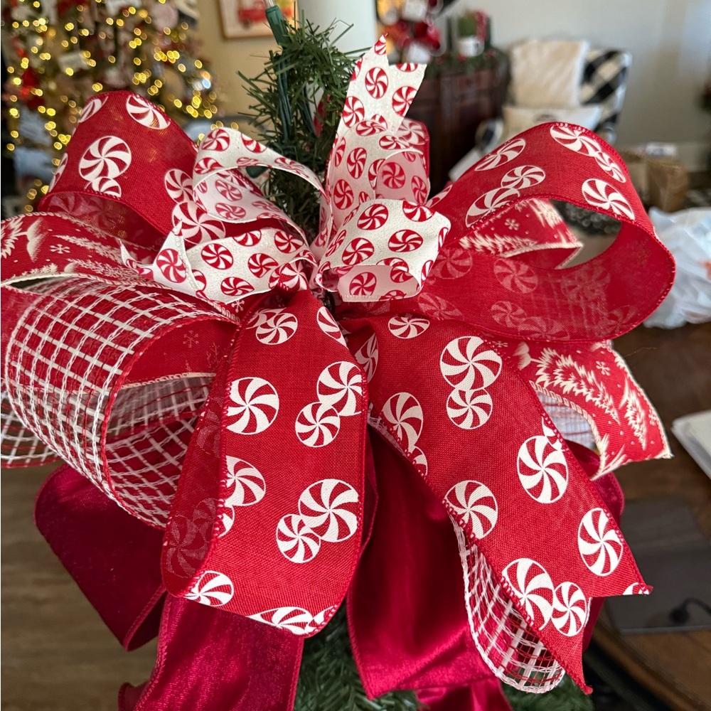 Festive Red Holiday Tree Topper Bow - Picture 2 of 2
